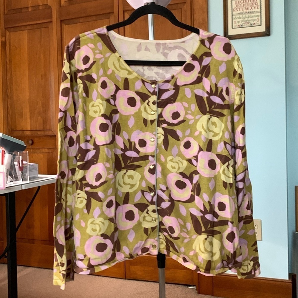 Lovely Snap Front Cardigan very Cool Retro Colors Size XL EUC